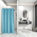 シャワーカーテン 90x180cm 目隠し 遮像 防カビ 防水 お風呂用カーテン 軽量 速乾 リング付き 無地 ライトブルー(3)