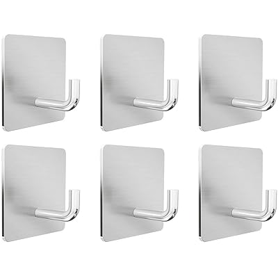 壁掛けフック 強力6個入り 粘着フック 90度フック部設計 ステンレス製 高耐荷重 壁を傷つけない キッチン/玄関/洗面所/オフィス用 フック
