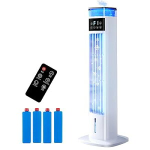 【2025年新型】冷風機 加湿器 1台2役 95cm高さ タワーファン 扇風機 冷風扇 強力送風 冷風扇風機 静音 自動首振り 3段階風量調整 スポットクーラー 省エネ 24Hタイマー ムードライト 冷風モード 保冷パック*4 家庭用 リビング ポー