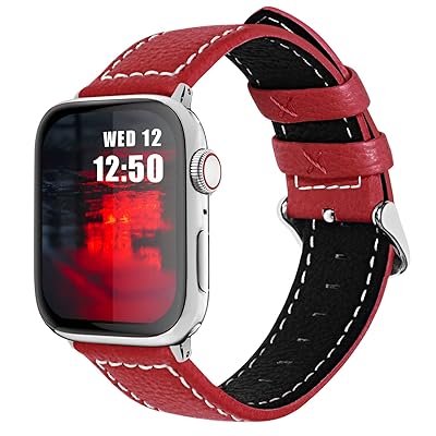 Apple Watch バンド アップルウォッチバンド Compatible with 45mm 44mm 42mm apple watch series 7/6/5/4/3/2/1/SE バンド 本革レザー 交換バンド ラグ付き(レッド 42mm/