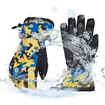 20℃ or -20℃以上 キッズ 防寒手袋 スキーグローブ 3Mシンサレート 合皮 スノーボードグローブ 冬 防水 防風 登山 ハイキング 雪遊び 雪かき (LL,ブルー+イエロー,SL2471FW-K)