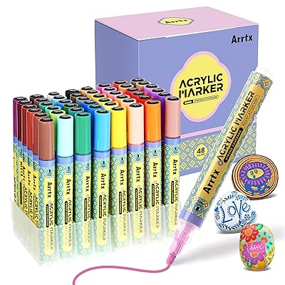 48色アクリルペイントペン、3mm中字ペン先アクリルマーカーペン、非毒性、水性、速乾性、岩絵、木材、キャンバス、DIY工芸品作成アート用品