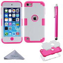 iPod Touch 7 ケース iPod Touch 6/5 ケース 衝撃吸収 三重構造 全面保護 ソフトシリコン+ハードPC 傷防止 アイポットタッチ 第7/6/5世代対応 (ピンク+ホワイト)
