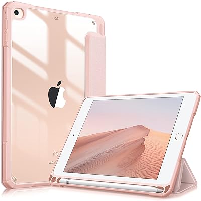 iPad Mini 5 2019 / iPad Mini 4 ケース 7.9インチ 第5世代 透明バックカバー Apple Pencil 収納可能 三つ折スタンド スリープ機能 軽量 薄型 傷つけ防止 PU合成レザー TPU (モデル番号A2133、