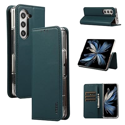 Galaxy z Fold 5 ケース 手帳型 ギャラクシー Z フォールド5 SC-55D SCG22 カバー 財布型 高級PUレザー 耐衝撃 マグネット式ボタン スピーカーホール付き カード収納 大容量 3枚 横置きスタンド機能 耐摩擦 グリー