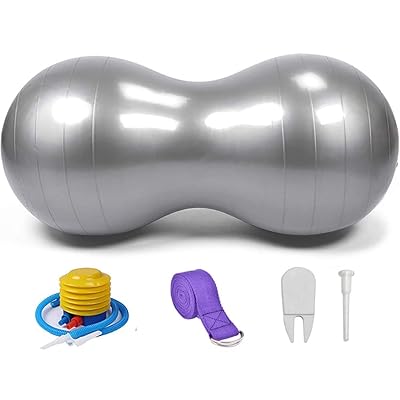ピーナッツ型 バランスボール ヨガ エクササイズボール ジム 初心者 子供 大人 超耐荷重 フィットネスバンド フットポンプ付き (グレー)