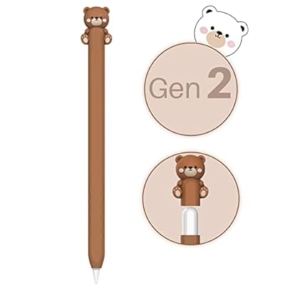 超薄型 Apple Pencil 第2世代 カバー シリコン保護ケース かわいい小さな牛のデザイン【ダブルタップとワイヤレス充電に対応】 (ブラウン, Apple Pencil 第2世代)