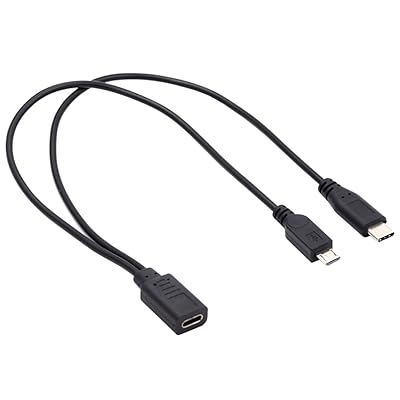 ブラック メス USB-C タイプ C から USB 3.1 USB-C タイプ C & マイクロ USB オス スプリッター充電延長 32AWG ケーブル