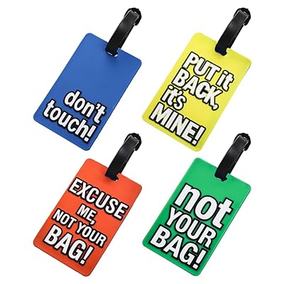 4個 旅行用 荷物タグ、カラフル PVC 英語文字 荷物ラベル スーツケースタグ ために ID 名前 住所 電話、面白い言葉のパターン 名刺入れ 識別子 バッグ ユニバーサル 手荷物タグ