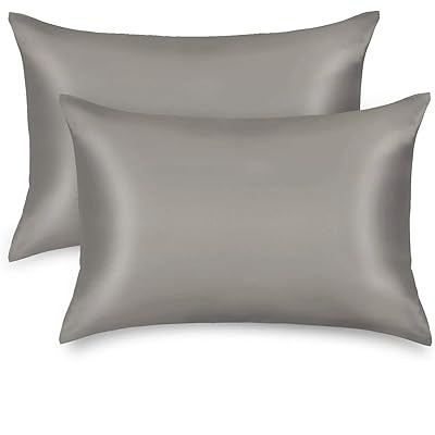 枕カバー 2枚セット サテンの枕カバー 封筒式ピローケース 美肌 美髪 両面シルクタイプ 滑らかな材質 静電気防止 (35*50, グレー)