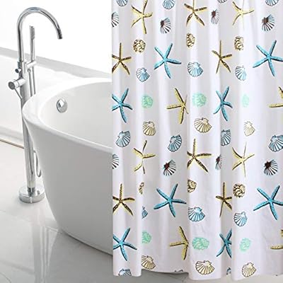 シャワーカーテン 防水防カビ加工 カーテンリング付属 シャワールーム用カーテン 浴室カーテン バスルーム バスタブ リング付属 お風呂場 浴室の目隠し (ヒトデ, 120×180cm)