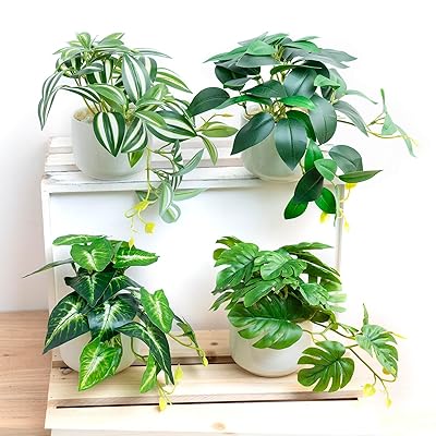 フェイクグリーン 卓上 ミニ 4点セット 鉢付き 人工観葉植物 おしゃれ インテリア雑貨 世話いらず 水やり不要 オフィス ホームデコレーション ギフト向け 結...