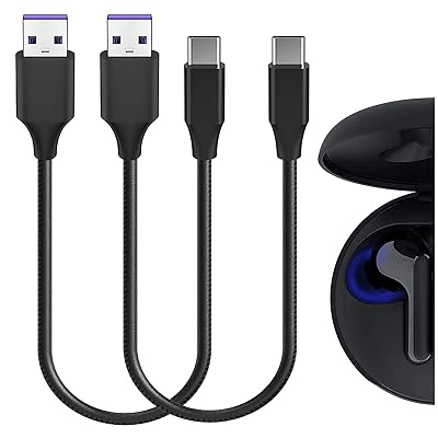 PUレザー 充電ケーブル 互換性 Type-C 充電コード USB to USB-C エレクトロニクスLG TONE Free T90S, TONE Free T80 TWS, TONE-FP9 に対応 (黒 / 30cm 2パック)