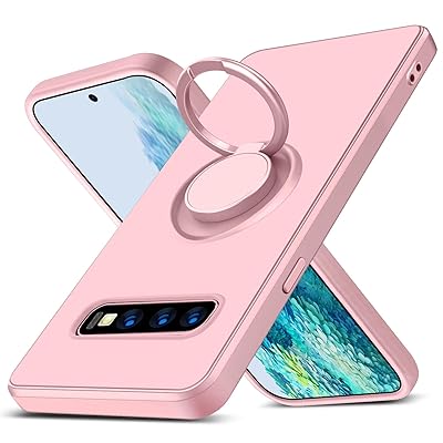 Galaxy S10 用 ケース リング シリコン レンズ保護 薄型 360°回転 車載ホルダー TPU 一体型 防水 軽量 ストラップホール 黄変防止 四隅衝撃吸収 おしゃれ 滑り止め フィット感 ギャラクシーS10 用 液状シリコンカバー ピンク