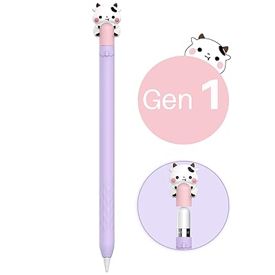 超薄型 Apple Pencil 第2世代 カバー シリコン保護ケース かわいい小さな牛のデザイン【ダブルタップとワイヤレス充電に対応】 (パープル, Apple Pencil 第1世代)
