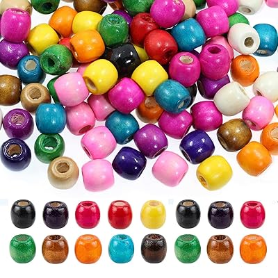 約200個セット ウッドビーズ カラフル 丸型 木製ビーズ バレルビーズ クラフトビーズ スペーサービーズ ルースビーズ 大穴 混合色 16x17mm ビーズ ...