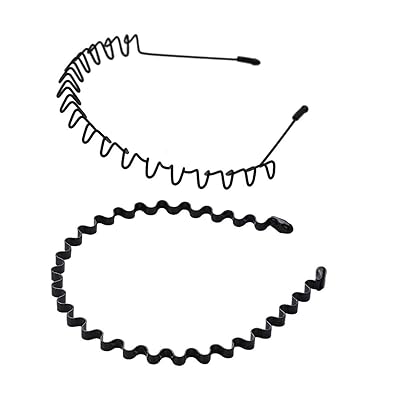 メンズ カチューシャ スプリング ヘアバンド 鉄 波型 くし付き 黒 シンプル 前髪 髪飾り 2本セット JP1..