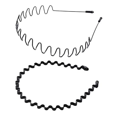 メンズ カチューシャ スプリング ヘアバンド 鉄 波型 くし付き 黒 シンプル 前髪 髪飾り 2本セット JP1..