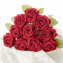 造花 枯れない花 バラ ローズ 薔薇 インテリア造花 フランネル素材で色落ちや変色心配必要がなし 自然な雰囲気 プレゼント 大切な人へ感謝の気持ちを伝える造花 (10本, レッド)