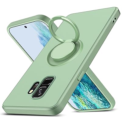 Galaxy S9 用 ケース リング シリコン レンズ保護 薄型 360°回転 車載ホルダー TPU 一体型 防水 軽量 ストラップホール 黄変防止 四隅衝撃吸収 おしゃれ 滑り止め フィット感 ギャラクシーS9 用 液状シリコンカバー 緑 AYS
