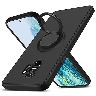 Galaxy S9 用 ケース リング シリコン レンズ保護 薄型 360°回転 車載ホルダー TPU 一体型 防水 軽量 ストラップホール 黄変防止 四隅衝撃吸収 おしゃれ 滑り止め フィット感 ギャラクシーS9 用 液状シリコンカバー 黒 AYS