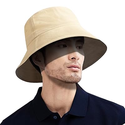 サファリハット メンズ 大きいザイズ コットン 蒸れない UVカット UPF50＋ 春夏 紫外線対策 大きめ 深め 帽子 綿素材 日焼け防止 無地 軽量 小顔 折りたたみ 吸湿速乾 55cm-63cm (XL, カーキー)