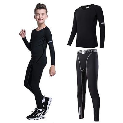 キッズ コンプレッション ウェア 上下セット インナー スポーツ シャツ タイツ [吸汗速乾・通気保温] 3278+3339 ブラック 150