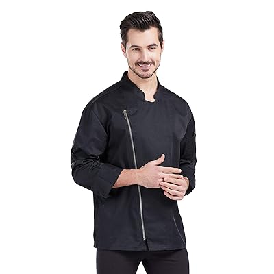 コック服 コックコート コックシャツ シェフ服 メンズ 調理服 コックコート 厨房 ワークコート 長袖 洋食 おしゃれ シエフジャケット 白 料理服 コック CFM0058 (黒, S)