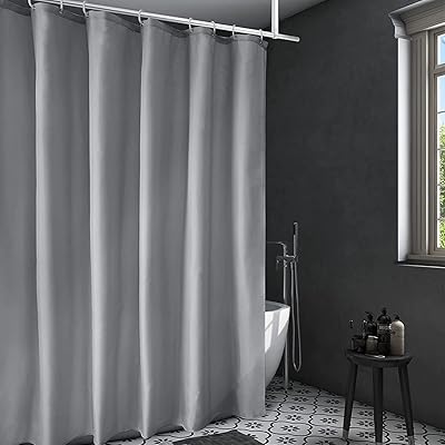 シャワーカーテン 180x200cm 目隠し 遮像 防カビ 防水 お風呂用カーテン 軽量 速乾 リング付き 無地 グレー