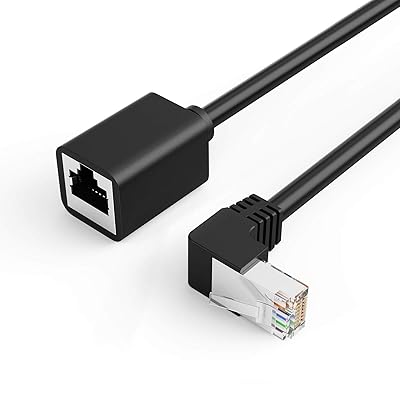 cat6 lanケーブル, Cat6シールド付き延長ケーブル 下向き角型 FTP Cat6イーサネットコードパッチケーブル 金メッキ オス-メス 0.5m ブラック