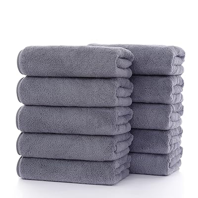 フェイスタオル マイクロファイバー タオル 10枚セット 約35x75cm ふわふわ なめらか 瞬間吸水 速乾 抗菌 防臭 家庭用 業務用 (グレー)