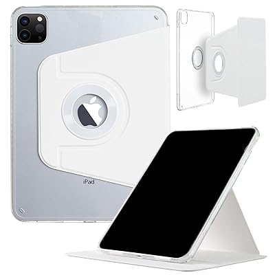 iPad Pro-6、5、4、3世代(11‘’)ケース、iPad Air-6(11‘’)、Air-5、4世代(10.9‘’)ケース、スリム磁気取り外し可能スマートカバー、折り畳みスタンド、360度回転 - 白