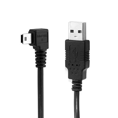 Mini USB B Type 5ピン オス 左角度 90度からUSB 2.0 オス データケーブル 5メートル EMIフェライトコア付き