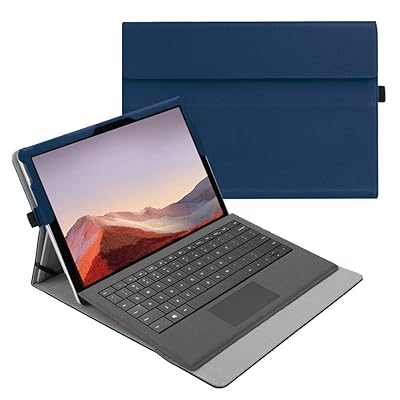 for Microsoft Surface Pro 7 Plus/ 7 / 6 / 5 2017 / 4 / 3 ケース 専用スタンドカバー 薄型 軽量 ペンホルダー付き マルチ視角 合成皮革保護ケース (ネイビー)