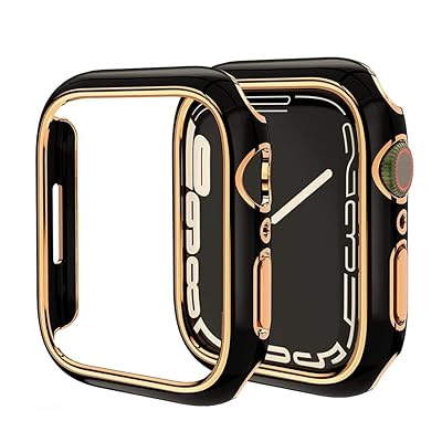 for Apple Watch9/8/7 ケース 41MM アップルウォッチ7 カバー 保護ケース バンパーケース PC素材 メッキ仕上げ 軽量超簿 耐衝撃性 装着簡単 Apple Watch Series9/8/7に対応(41MM, ブラック+ロー