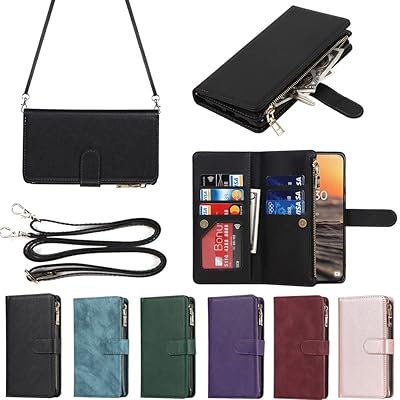 サムスン ギャラクシー Samsung Galaxy S23 ケース galaxy s23 縄掛けケース 手帳型 財布型 ICカード コインポケット ストラップ付き カード 収納 小銭入れ ファスナーポケット付き PUレザー 6色ブラック