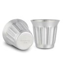 エスプレッソカップ ステンレス鋼 二重壁断熱 縦縞デザイン 冷温両用 150ml「2個セット」シルバー(3)