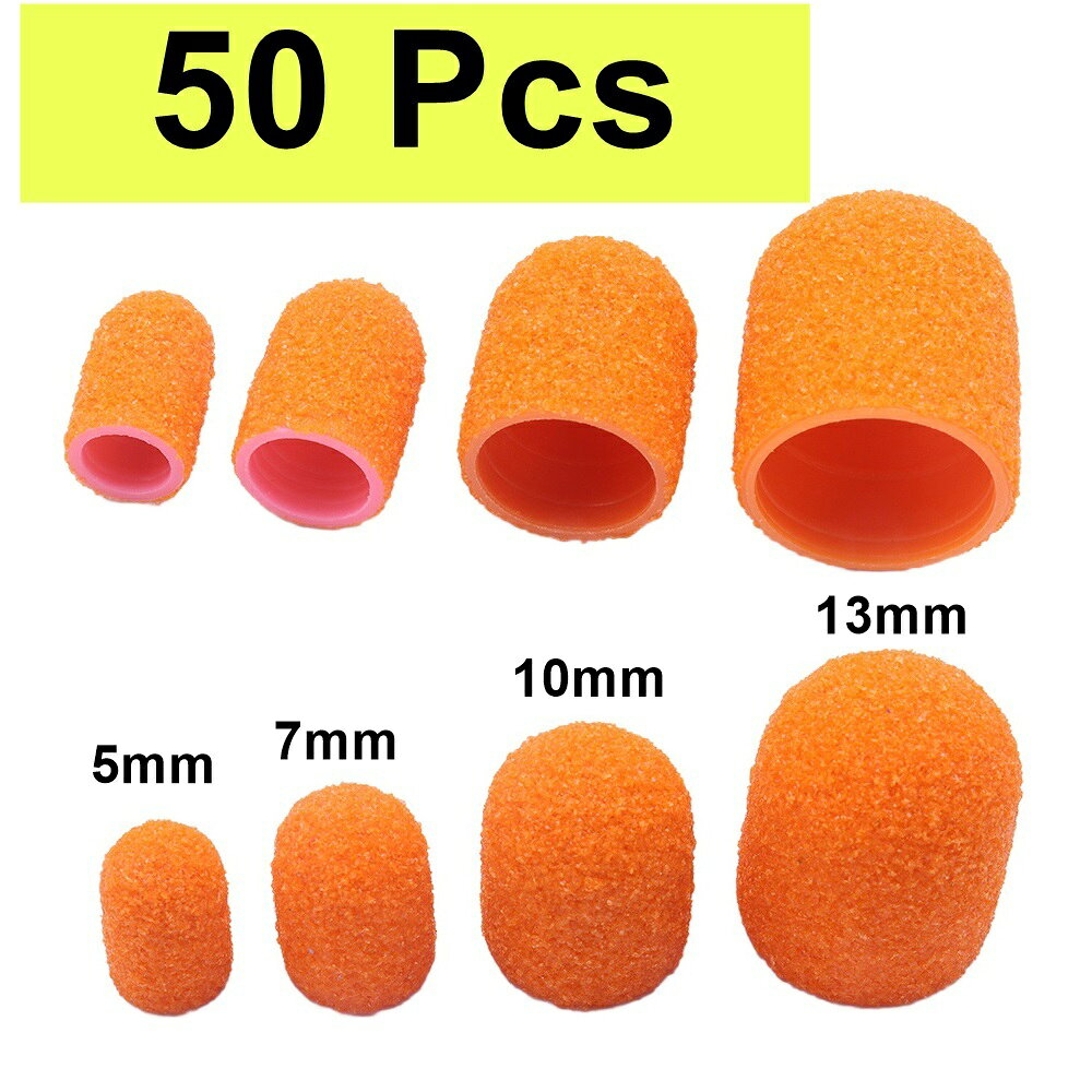 50個 オレンジ # 80 ネイルサンディングキャップ ネイルカッタースリーブ フットファイルリムーバー、..