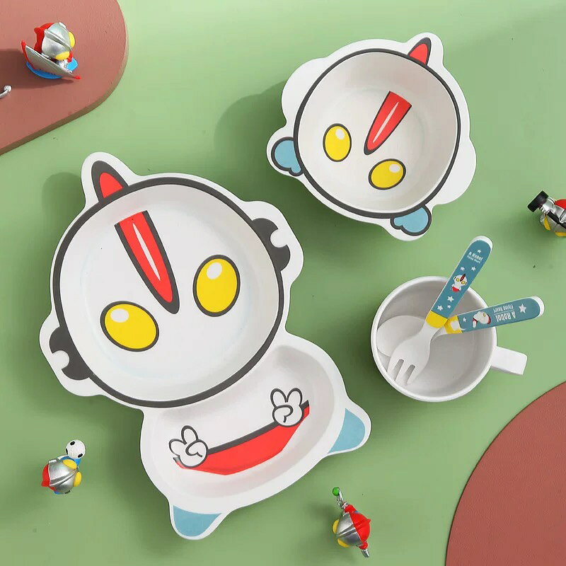 乐天商城 - ウルトラマン 食器セット お子様用 茶碗 お皿 コップ スプーン フォーク 5点セット キャラクター グッズ 竹繊維 一人暮らし かわいい 食