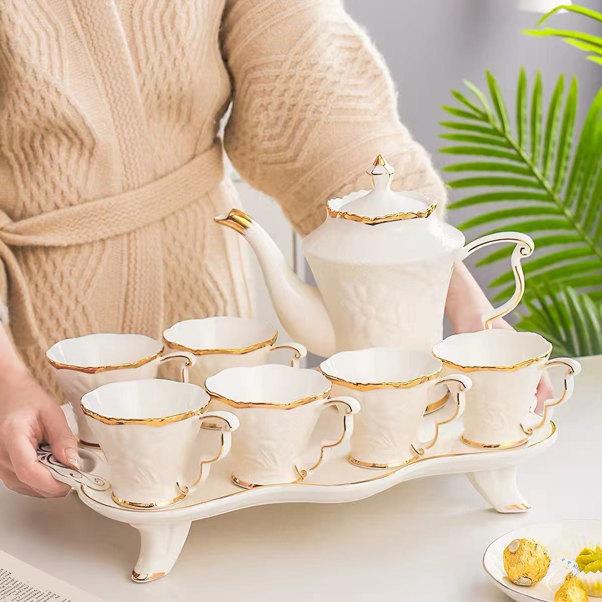 乐天商城 - 茶器セット 急須セット 紅茶セット 珈琲急須 おしゃれ ティーセット ソーサー セット 茶? 8個セット 耐熱 艶をかけられた陶器のコーヒー