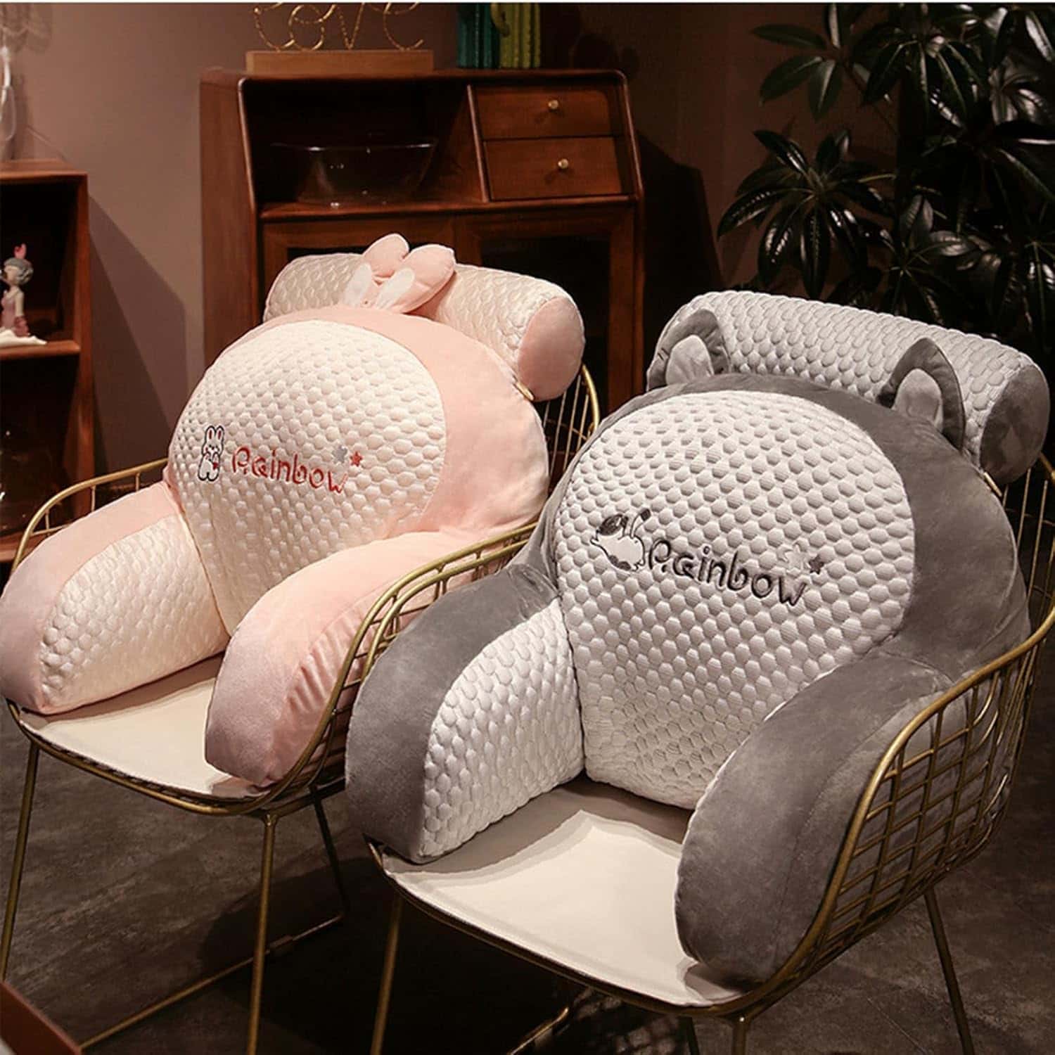 Muatsu Pillows - 背もたれクッション 涼感アイスシルク 2in1多機能クッション 低反発 腰楽 ソファ用 取り外し可能 読書枕 ベッド用 自宅用 柔らか 動物柄