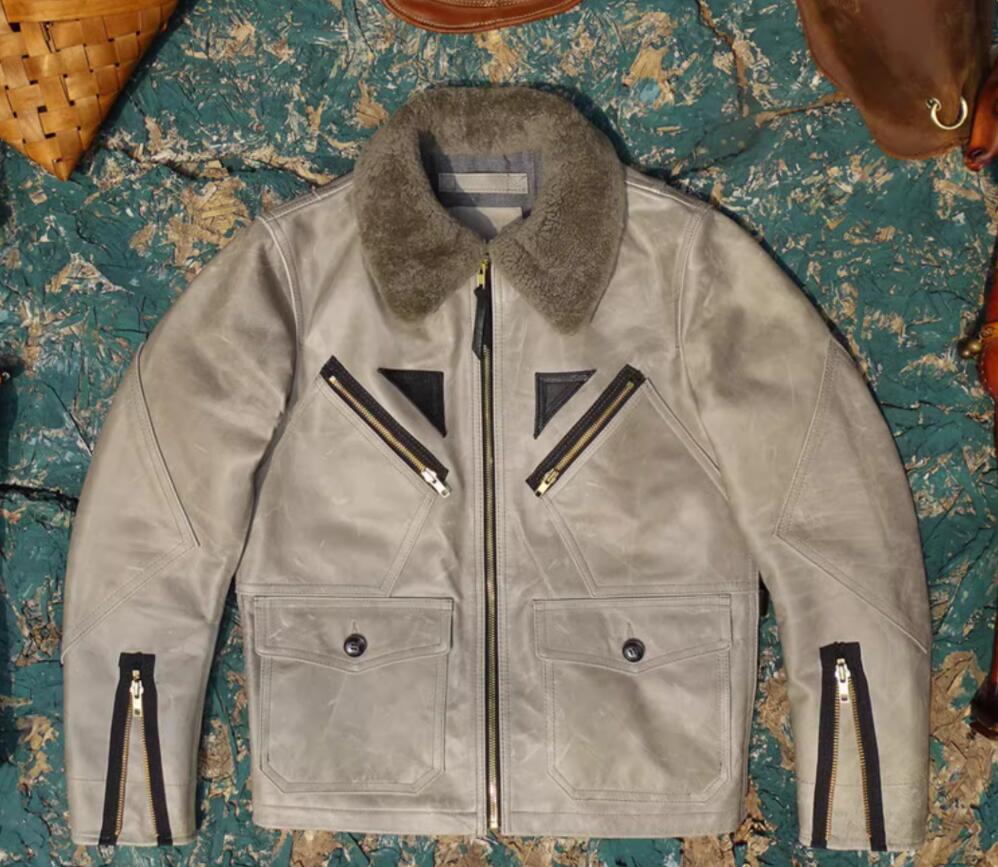 樂天商城 - 秋冬 新品　B15牛革　レトロ　本革 上品　ユーズド加工　ファー襟　メンズライダースジャケット 革ジャン S～5XL