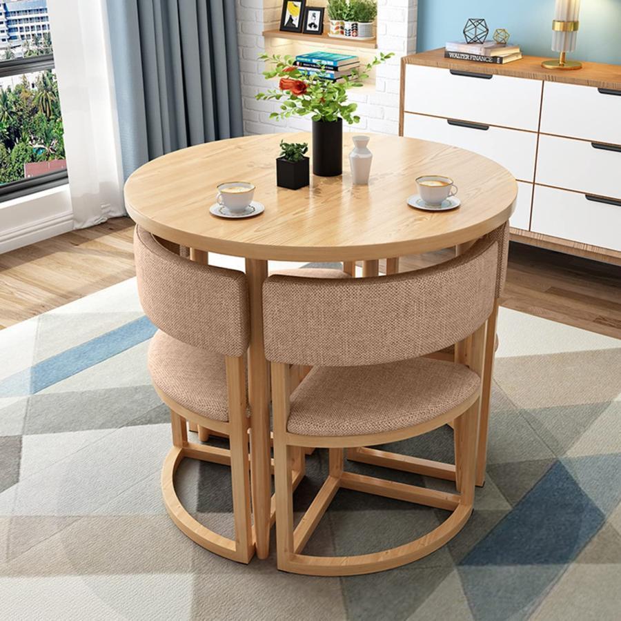 Dining Set - ダイニングセット 4人掛け ダイニングテーブル 円形 ダイニングチェア コンパクト おしゃれ レジャー 北欧 喫茶店 パン屋 営業所 教育機