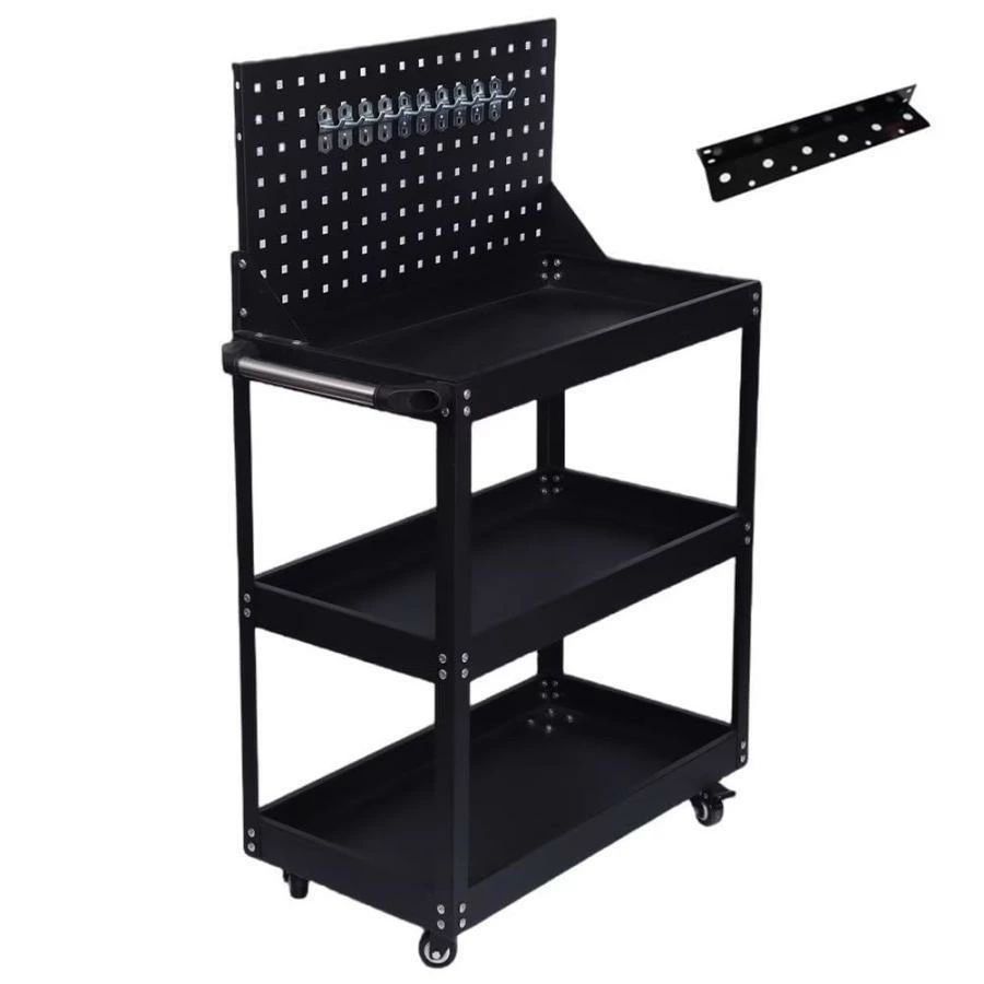 ツールワゴン ツールカート 工具ワゴン 工具カート 3段 ドライバーホルダー キャスター付 耐荷重165KG メッシュパネル付 ハンドル付 360
