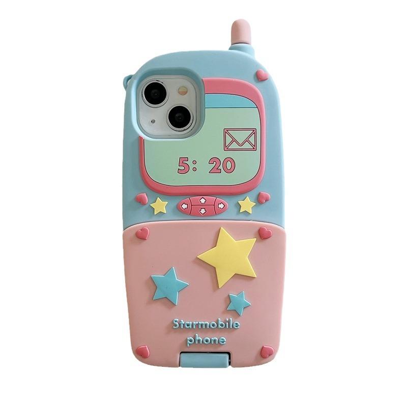 ガラケー型シリコン鏡付きマカロン色折りたたみ多機能スマホケース携帯ケースiPhone11iPhone12iPhone13iPhone14iPhone15