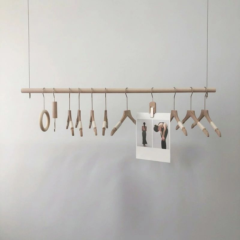 乐天商城 - ウッド 無垢材 吊り下げ ワイヤー ハンガーラック 天然木 60cm 80cm 100cm 120cm 取付簡単 高級 シンプル