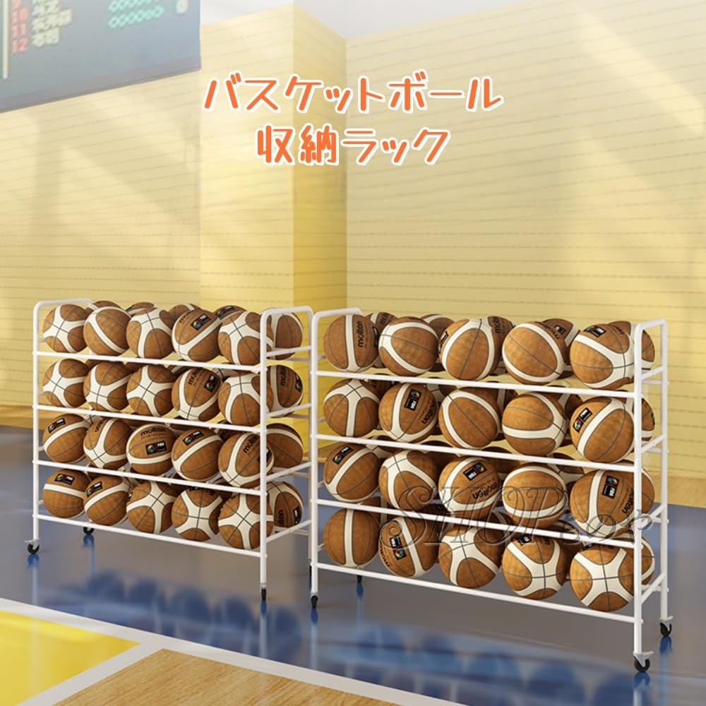 ボール整理カゴ ローリングキャスター付きの頑丈なアイアンスポーツボールラック、...