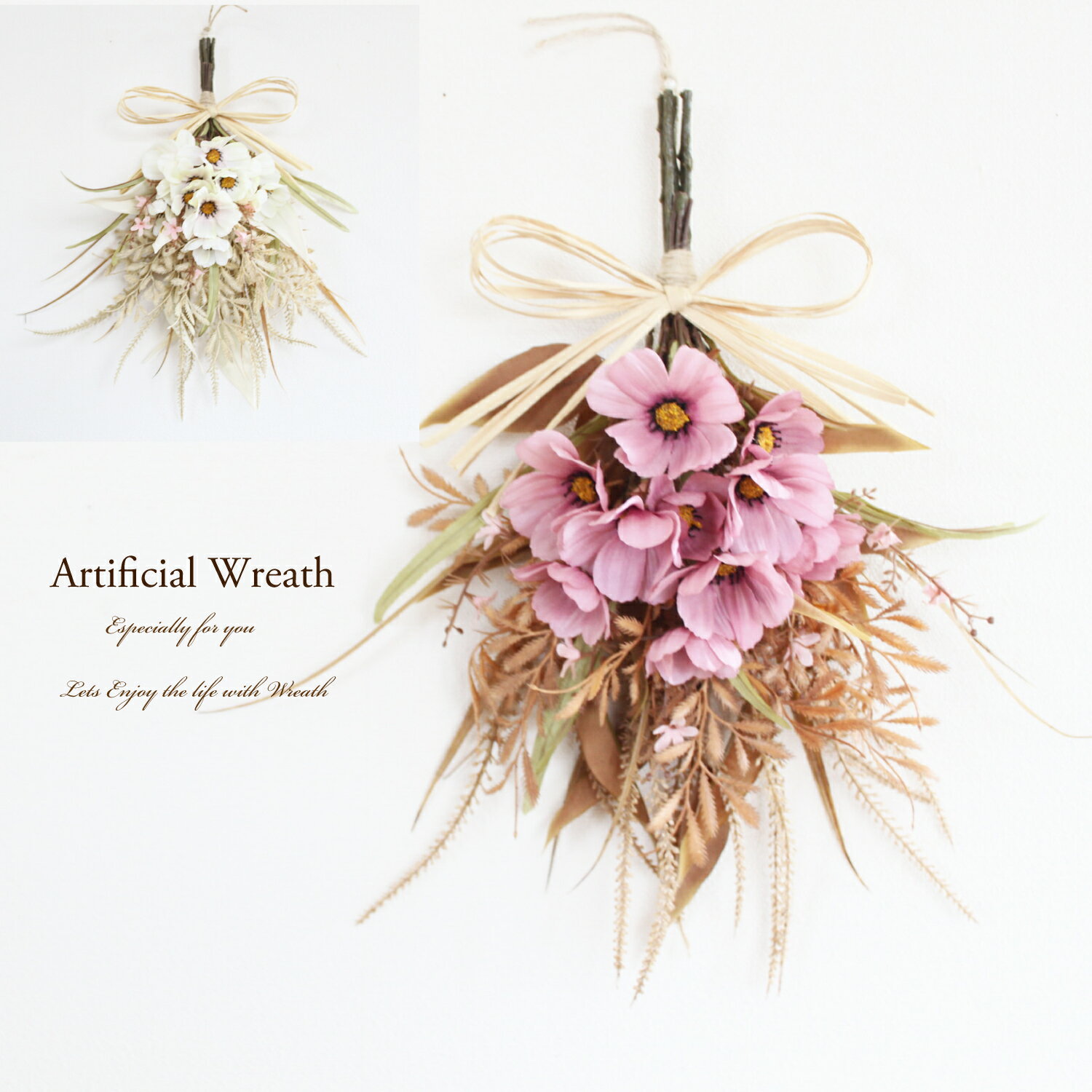 SALE♪コスモス リース スワッグ アーティフィシャルフラワー 玄関飾り 造花 壁掛け 秋リース