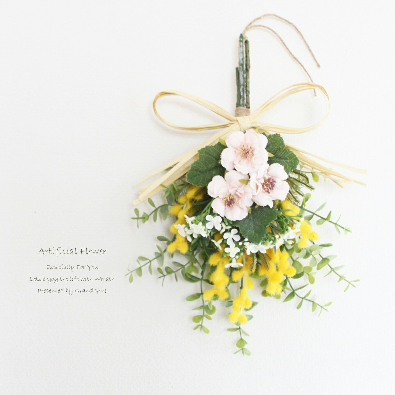 バラ ミモザ リース スワッグ アーティフィシャルフラワー 玄関飾り 造花