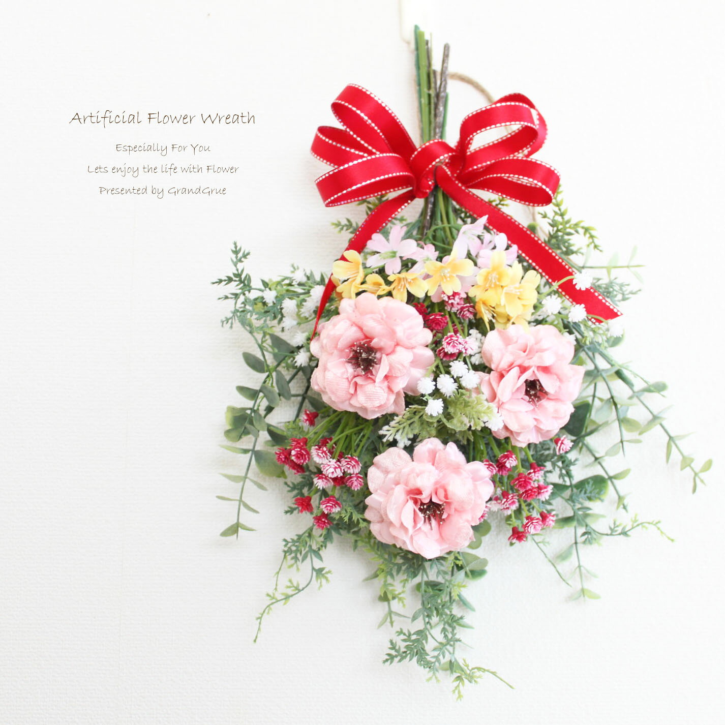 バラ スワッグリース 玄関 造花